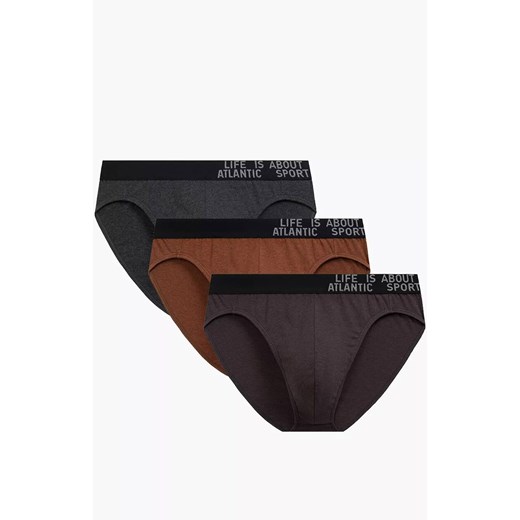 Atlantic 3-pack slipy męskie sport 3MP-209-SZMC/CEMC/BRM, Kolor brązowo-szary, Rozmiar XL, ATLANTIC ze sklepu Intymna w kategorii Majtki męskie - zdjęcie 187377632
