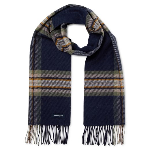 Andrew James Męski wełniany szalik Mężczyźni Wełna granatowy w kratkę ze sklepu vangraaf w kategorii Szaliki męskie - zdjęcie 187380144