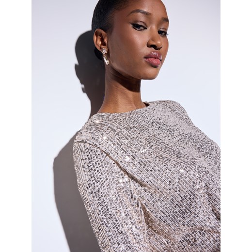 Mohito - Bluzka z cekinami - beżowy ze sklepu Mohito w kategorii Bluzki damskie - zdjęcie 187380542