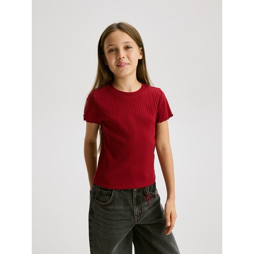 Reserved - Bawełniana bluzka w prążki - intenstywna czerwień ze sklepu Reserved w kategorii Bluzki dziewczęce - zdjęcie 187381133