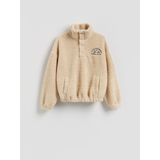 Reserved - Bluza sherpa ze stójką - beżowy ze sklepu Reserved w kategorii Bluzy damskie - zdjęcie 187381273