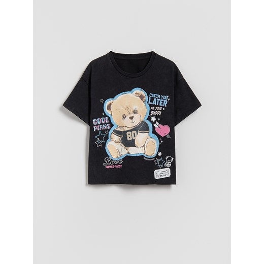Reserved - T-shirt z nadrukiem - czarny ze sklepu Reserved w kategorii Bluzki dziewczęce - zdjęcie 187381380