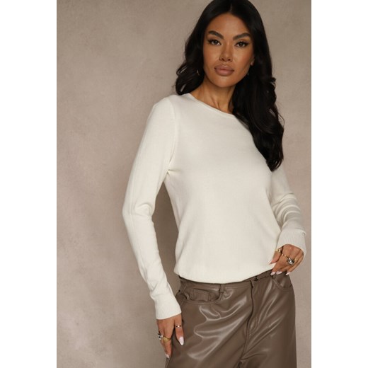 Biały Gładki Sweter w Minimalistycznym Stylu Tevra ze sklepu renee.pl w kategorii Swetry damskie - zdjęcie 187381621