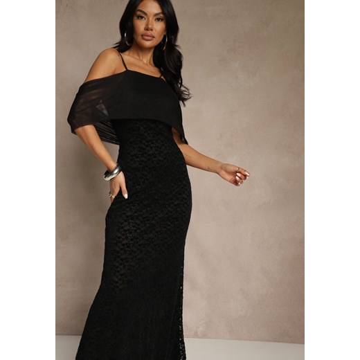 Czarna Sukienka o Asymetrycznym Kroju Ozdobiona Falbaną Owedia Renee S renee.pl