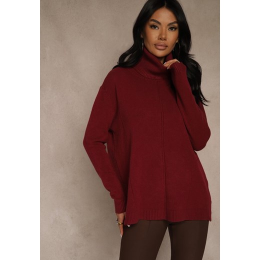 Bordowy Golf o Fasonie Klasycznego Swetra z Domieszką Kaszmiru Rorilaine ze sklepu renee.pl w kategorii Swetry damskie - zdjęcie 187381661