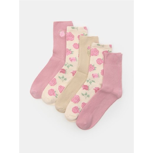 Sinsay - Skarpetki ze wzorem 5 pack - różowy ze sklepu Sinsay w kategorii Skarpetki damskie - zdjęcie 187382204