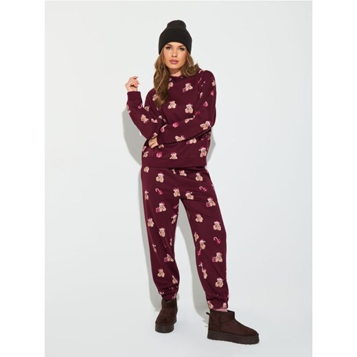 Sinsay - Spodnie jogger ze wzorem - bordowy ze sklepu Sinsay w kategorii Spodnie damskie - zdjęcie 187382223