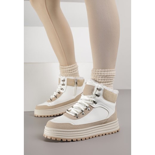 Białe Sneakersy na Grubej Podeszwie z Futerkiem Alweda ze sklepu born2be.pl w kategorii Buty sportowe damskie - zdjęcie 187382483