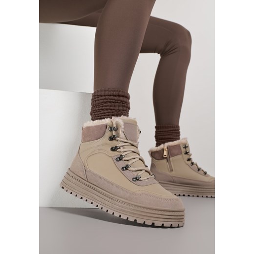 Ciemnobeżowe Sneakersy w Stylu Traperów na Platformie Ewedora ze sklepu renee.pl w kategorii Buty sportowe damskie - zdjęcie 187382893
