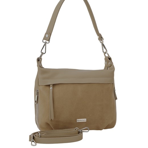 Skórzana torebka z zamszowym akcentem - Beżowa ze sklepu butyolivier w kategorii Listonoszki - zdjęcie 187382933