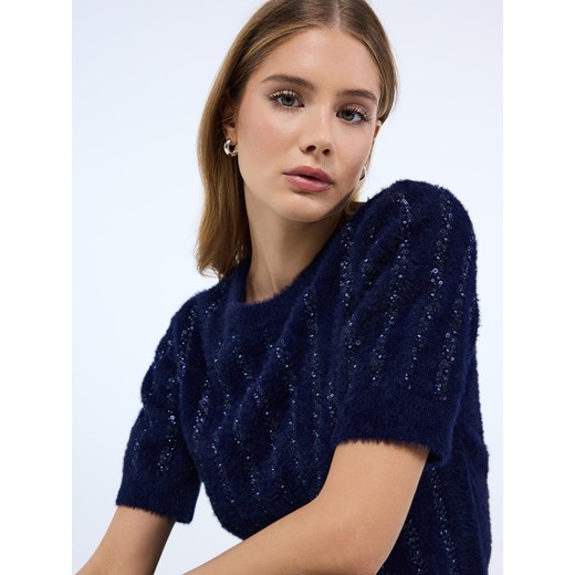 Mohito - Granatowy sweter z krótkim rękawem - granatowy ze sklepu Mohito w kategorii Swetry damskie - zdjęcie 187384381