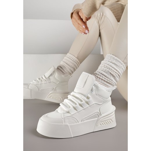 Białe Sneakersy z Ociepleniem na Platformie z Tłoczeniem Newedela Renee 41 renee.pl