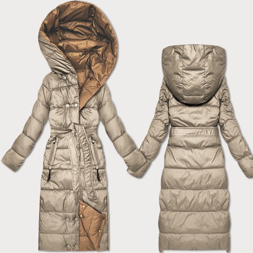 Dwustronna zimowa kurtka z paskiem Minority beż-brąz (M2-6519-62+301) ze sklepu goodlookin.pl w kategorii Kurtki damskie - zdjęcie 187385442