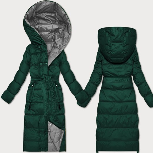 Dwustronna zimowa kurtka z paskiem Minority ciemny zielony-szary (M2-6519-33+61) ze sklepu goodlookin.pl w kategorii Kurtki damskie - zdjęcie 187385444