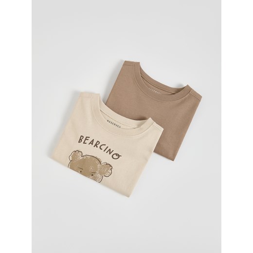 Reserved - Bawełniany longsleeve 2 pack - beżowy ze sklepu Reserved w kategorii T-shirty chłopięce - zdjęcie 187386014