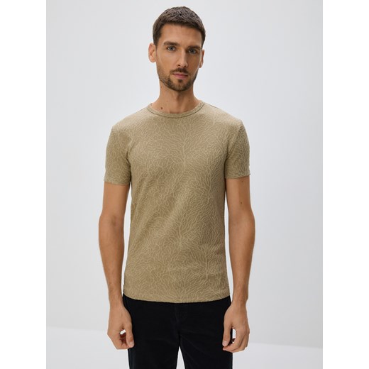 Reserved - Strukturalny t-shirt slim - beżowy Reserved S okazyjna cena Reserved