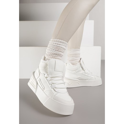 Białe Ocieplane Sneakersy na Grubej Podeszwie z Tłoczonym Wzorem Anweda ze sklepu born2be.pl w kategorii Buty sportowe damskie - zdjęcie 187386410