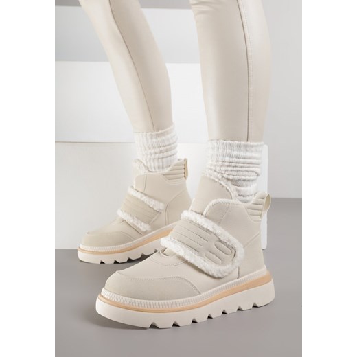 Beżowe Śniegowce z Przeszyciami i Futerkiem Newella ze sklepu born2be.pl w kategorii Śniegowce damskie - zdjęcie 187386424