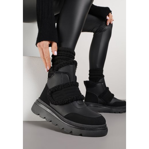 Czarne Śniegowce z Przeszyciami i Futerkiem Newella ze sklepu born2be.pl w kategorii Śniegowce damskie - zdjęcie 187386431