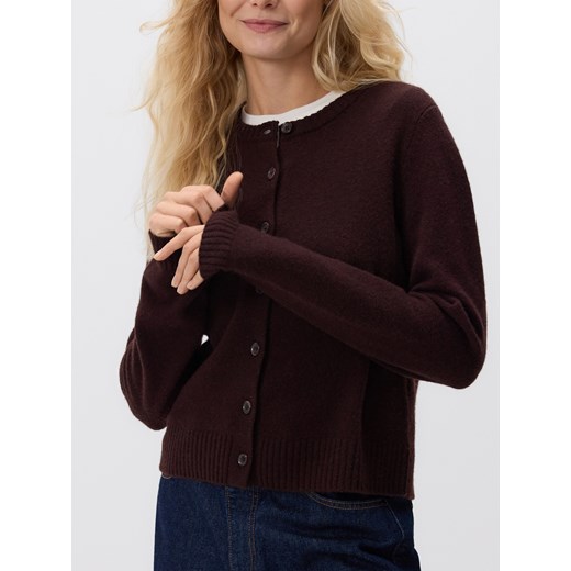 Reserved - Wełniany kardigan - ciemnobrązowy ze sklepu Reserved w kategorii Swetry damskie - zdjęcie 187387870