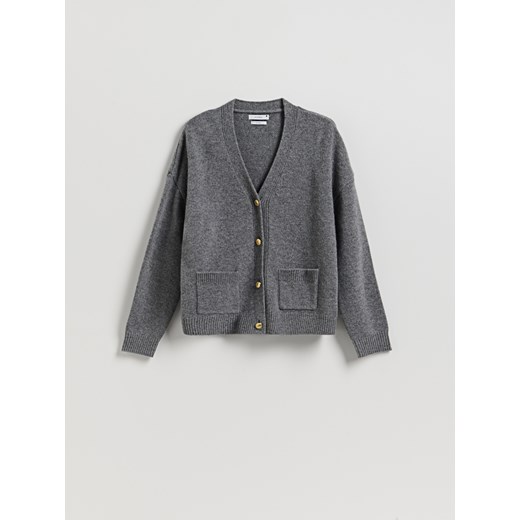 Reserved - Wełniany kardigan - szary ze sklepu Reserved w kategorii Swetry damskie - zdjęcie 187387890