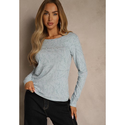 Niebieska Bluzka Longsleeve Ozdobiona Geometrycznym Motywem Uninessa ze sklepu renee.pl w kategorii Bluzki damskie - zdjęcie 187387994