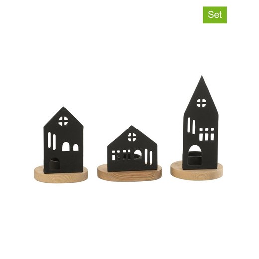 J Line Świeczniki (3 szt.) &quot;House&quot; w kolorze czarno-beżowym ze sklepu Limango Polska w kategorii Świeczniki - zdjęcie 187389170