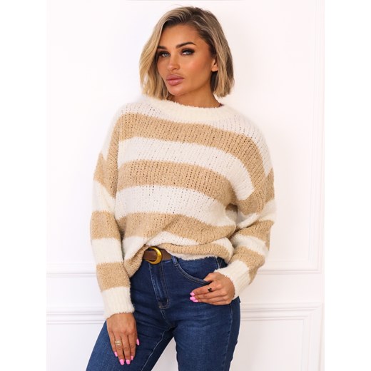 SWETER Z BUKLI W PASKI- EKRI ze sklepu olika.com.pl w kategorii Swetry damskie - zdjęcie 187389663