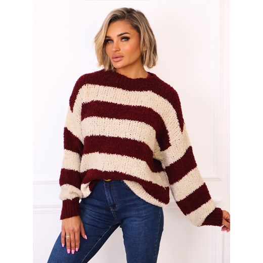 SWETER Z BUKLI W PASKI- BORDOWY ze sklepu olika.com.pl w kategorii Swetry damskie - zdjęcie 187389670