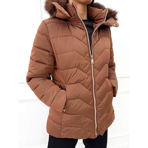 Brązowa Pikowana Kurtka z Futerkiem przy Kapturze ze sklepu ModnaKiecka.pl w kategorii Kurtki damskie - zdjęcie 187389811