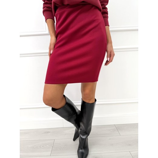 Bordowa Prosta Spódnica z Gumką w Pasie ze sklepu ModnaKiecka.pl w kategorii Spódnice - zdjęcie 187389852