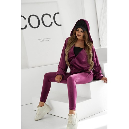 welurowy komplet dres good mood z logo bluza uni oversize z kapturem + legginsy welur polski produkt by mielczarkowski - burgund ze sklepu STYLOWO w kategorii Komplety bielizny damskiej - zdjęcie 187390094