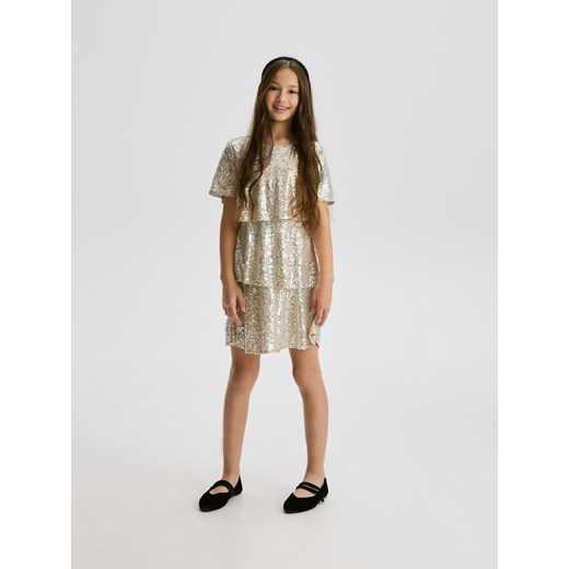 Reserved - Cekinowa sukienka - złoty Reserved 134 (8 lat) Reserved