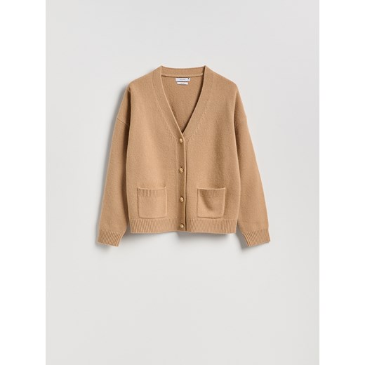 Reserved - Wełniany kardigan - brązowy ze sklepu Reserved w kategorii Swetry damskie - zdjęcie 187390493