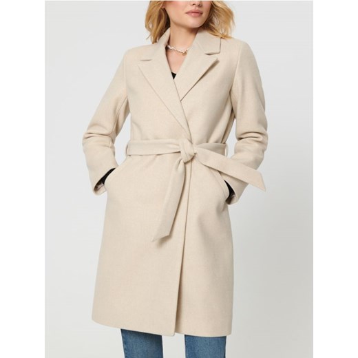Sinsay - Płaszcz z paskiem - kremowy Sinsay XS Sinsay