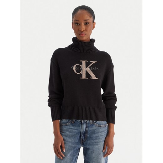 Calvin Klein Jeans Golf Chenille Monologo LV047D354G Czarny Regular Fit ze sklepu MODIVO w kategorii Swetry damskie - zdjęcie 187391200