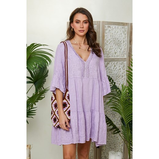 Lin Passion Lniana sukienka w kolorze fioletowym ze sklepu Limango Polska w kategorii Sukienki - zdjęcie 187391692