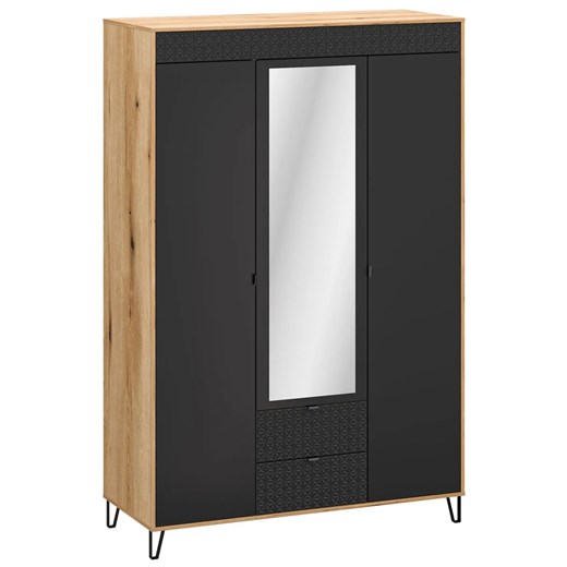 Szafa trzydrzwiowa z lustrem na nóżkach dąb evok + czarny Z8-P86 ze sklepu Edinos.pl w kategorii Szafy - zdjęcie 187392214
