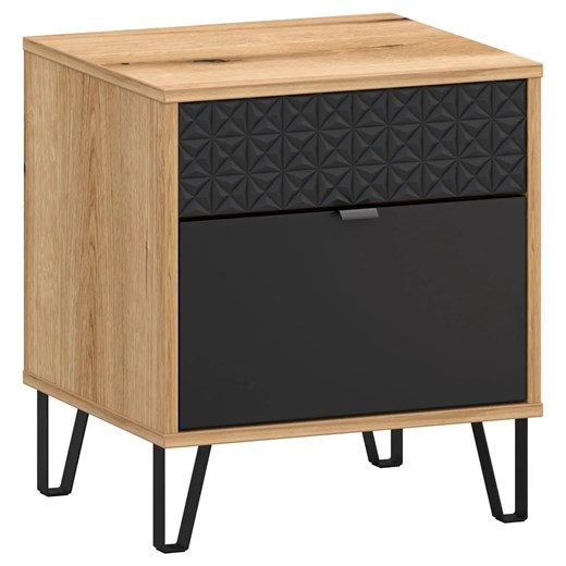 Szafka nocna z szufladą na nóżkach dąb evok + czarny C4-S97 ze sklepu Edinos.pl w kategorii Stoliki i szafki nocne - zdjęcie 187392220