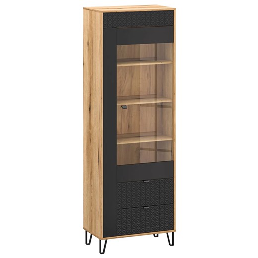 Wysoka witryna szklana na nóżkach dąb evok + czarny A6-R71 ze sklepu Edinos.pl w kategorii Regały i witryny - zdjęcie 187392231