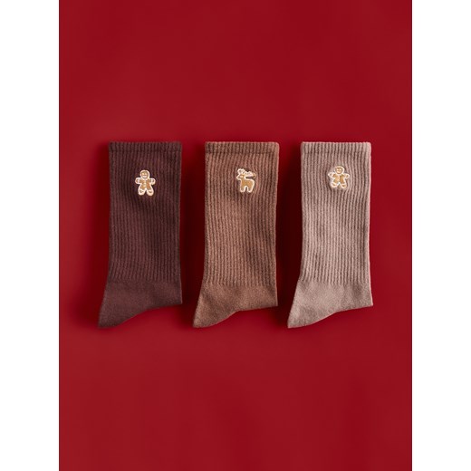 Reserved - 3 pack świątecznych skarpet - beżowy ze sklepu Reserved w kategorii Skarpetki męskie - zdjęcie 187393593