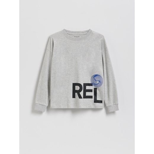 Reserved - Bawełniany longsleeve z nadrukiem - jasnoszary ze sklepu Reserved w kategorii T-shirty chłopięce - zdjęcie 187393614