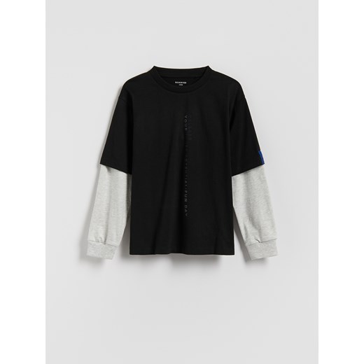 Reserved - Bawełniany longsleeve - czarny ze sklepu Reserved w kategorii T-shirty chłopięce - zdjęcie 187393661
