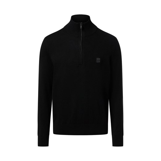 BOSS Orange Męski sweter z dzianiny z kaszmirem - Kanobix Mężczyźni Bawełna czarny jednolity ze sklepu vangraaf w kategorii Swetry męskie - zdjęcie 187393673