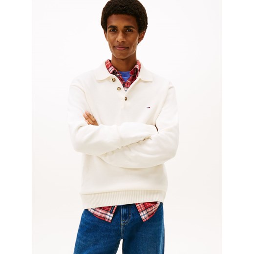 Tommy Jeans Męski sweter z dzianiny Mężczyźni Bawełna écru jednolity ze sklepu vangraaf w kategorii Swetry męskie - zdjęcie 187393683