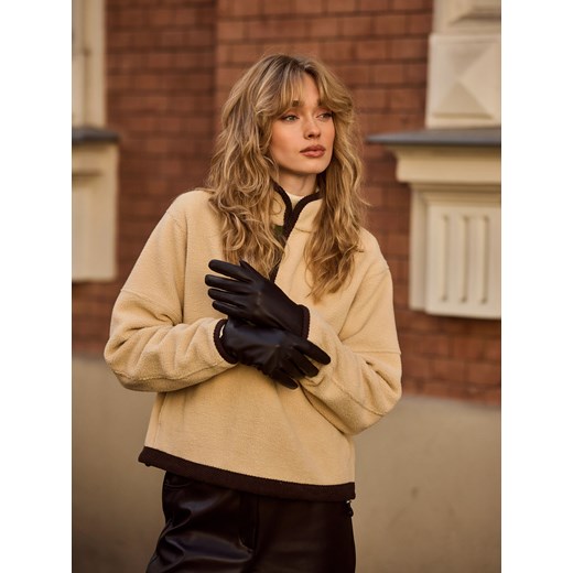 Mohito - Skórzane rękawiczki - ciemnobrązowy ze sklepu Mohito w kategorii Rękawiczki damskie - zdjęcie 187394562