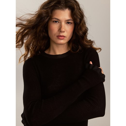 Reserved - Dzianinowa bluzka z jedwabiem - czarny ze sklepu Reserved w kategorii Bluzki damskie - zdjęcie 187394764