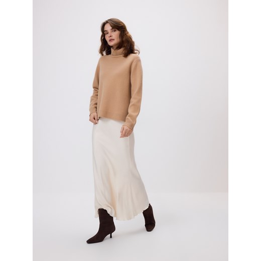 Reserved - Wełniany sweter z golfem - beżowy ze sklepu Reserved w kategorii Swetry damskie - zdjęcie 187394923