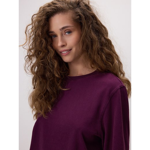 Reserved - Bawełniany longsleeve - ciemnofioletowy ze sklepu Reserved w kategorii Bluzki damskie - zdjęcie 187395174