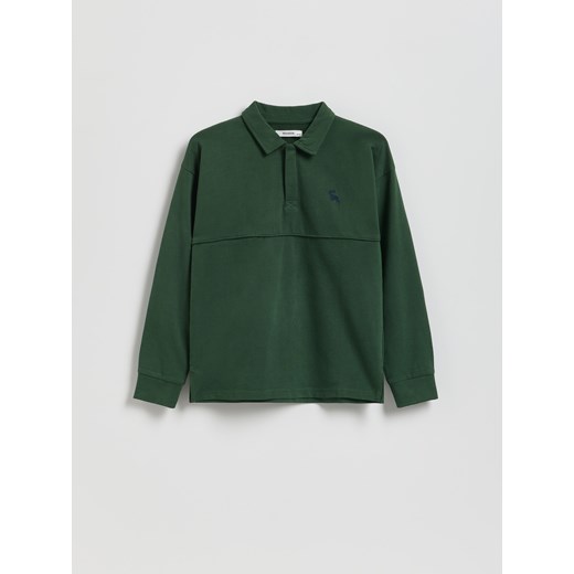 Reserved - Bawełniany longsleeve polo - ciemnozielony ze sklepu Reserved w kategorii Koszule chłopięce - zdjęcie 187395251